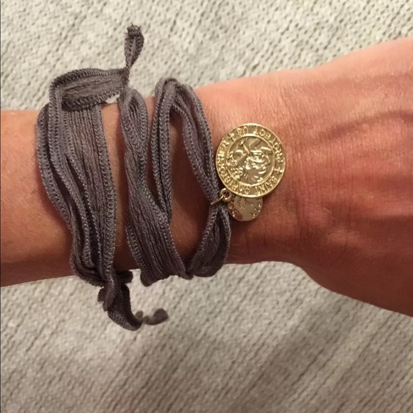 Heidi Klein Jewelry - Heidi Klein St. Christopher Medal wrist wrap Gray